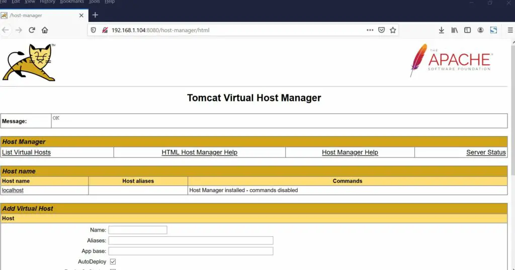 Tomcat-host-manager-web-page-Debian10