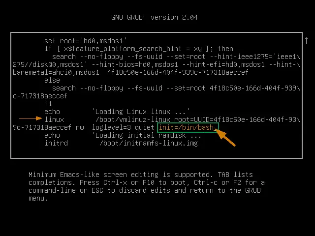 Single-UserMode-Entry-Grub-Arch-Linux