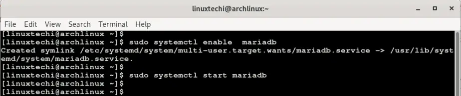 start-enable-mariadb-service-arch-linux