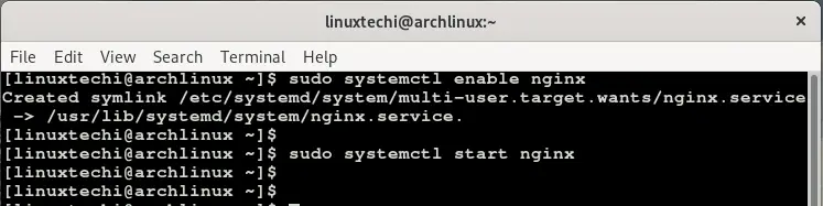 start-enable-nginx-service-arch-linux