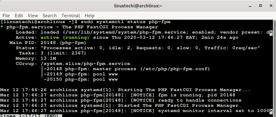status-php-fpm-service-arch-linux